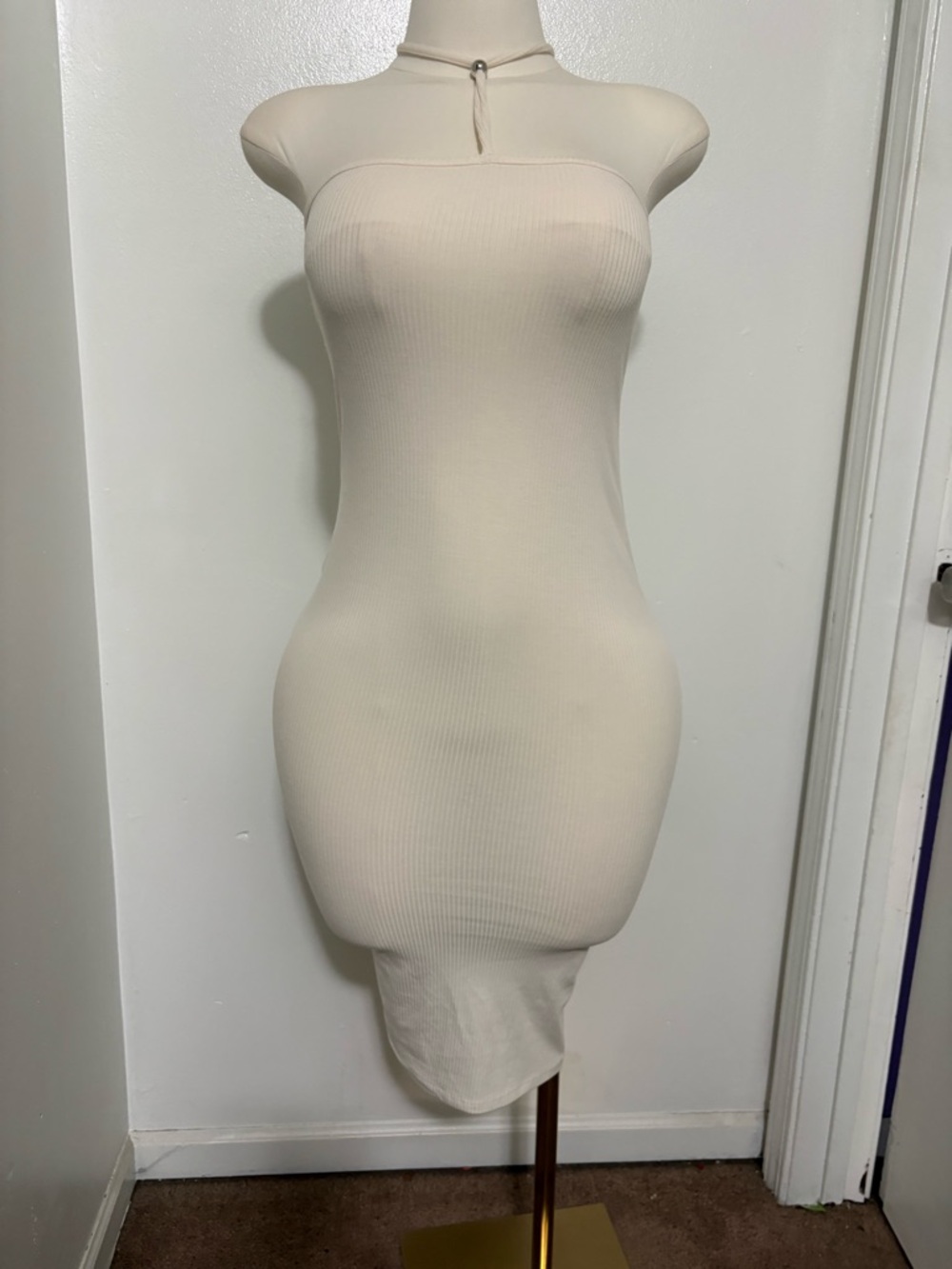 Heart & Hips Ivory Ribbed Strapless Midi Dress